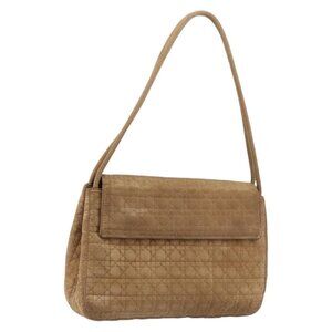 Authentic Christian Dior Canage Shoulder Bag Nylon Beige Gold